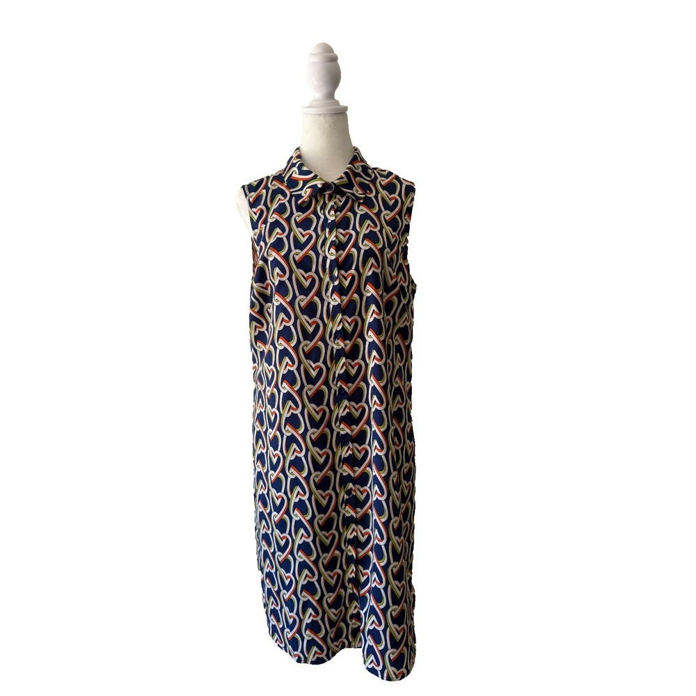 Cabi Shirt Dress Women M Multicolor Heart Chain Print Sleeveless Mod Casual Chic